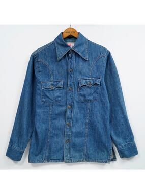 Vintage 70s Levi’s Orange Tab Denim Western Shirt USA Medium Hippie Woodstock